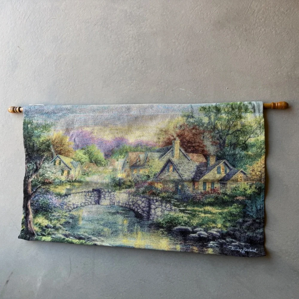 Nicky Boehm Stonehedge Bridge Wall Hanging Tapestry Woven Art with‎ Wooden Rods